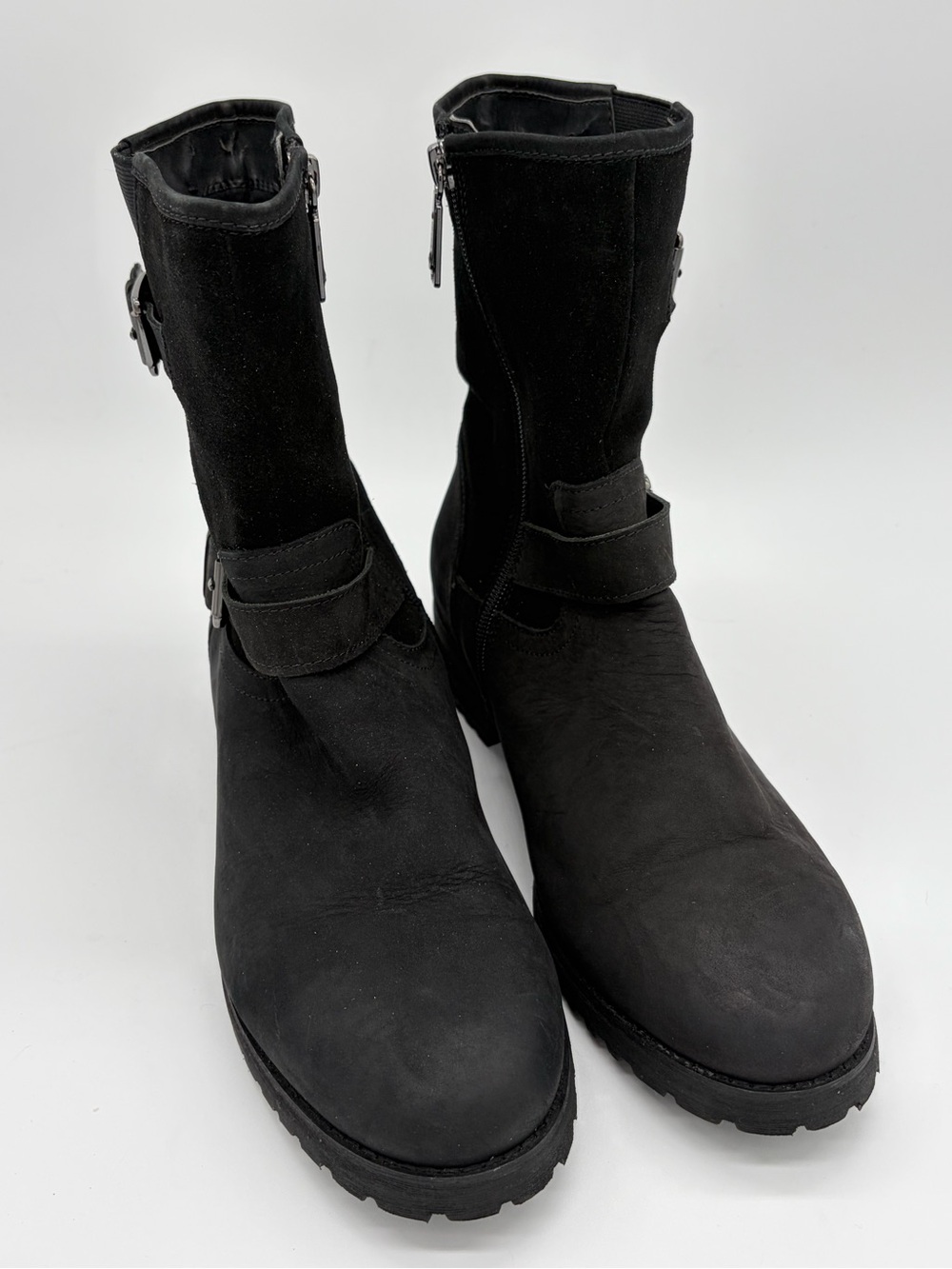Blondo Black Mid-Calf Combat Boots with Buckle & Side Zip